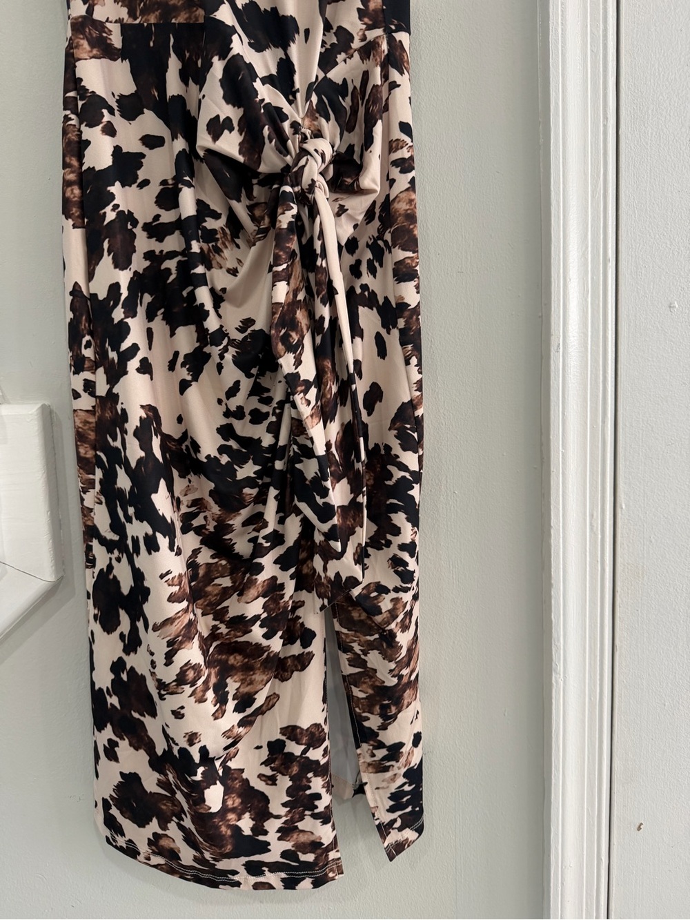Bar III Beige and Brown Animal-Print Faux Tie-Waist Midi Dress - Picture 6 of 7